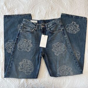 Zara Blue Straight Leg Embellished Jeans with Silver Studding